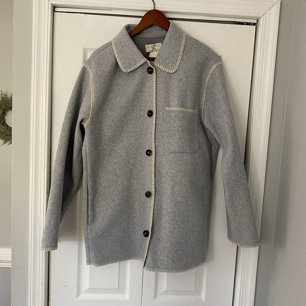 Z Supply NWT Women Evereve Jacket Large Olivia Whipstitch Gray Oversized